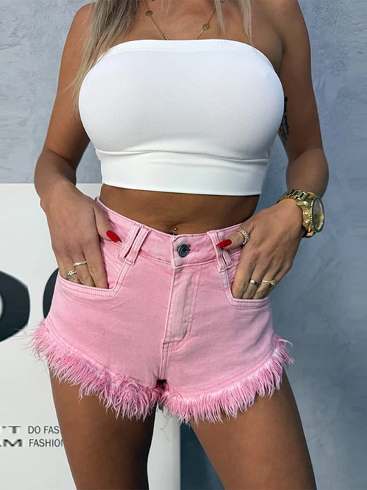 Denim Shorts Pants Low Rise Slim Lady Crop jeans Distressed Chic Casual Short Trousers