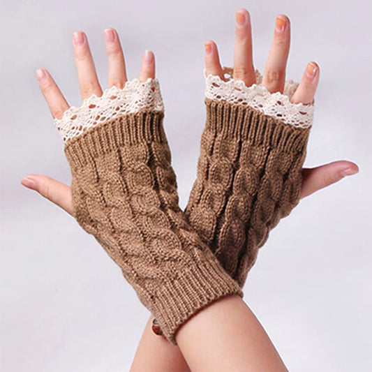 Lace Patchwork Embroidered Gloves  Coldproof Fashion Warm Soild Fingerless Glove