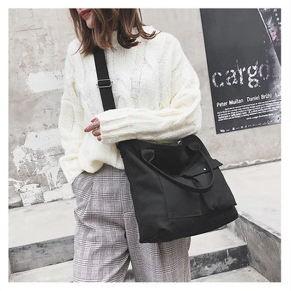 Fashion Canvas Bags Students Handbag Shoulder Bag Large Capacity Solid Color Totes Shopper Bag Casual Female CrossBody 2024