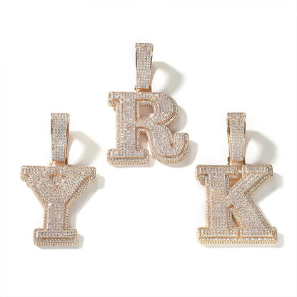 Hip Hop Micro Paved 5A+ Cubic Zirconia Iced Out Big Bubble CZ Letter Pendants Necklace for Men