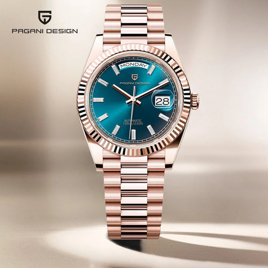 Rose Gold Luxury Automatic Watch For Men Mechanical Wristwatches Sapphire Mirror Clock Gift Man