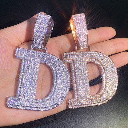 Hip Hop Micro Paved 5A+ Cubic Zirconia Iced Out Big Bubble CZ Letter Pendants Necklace for Men