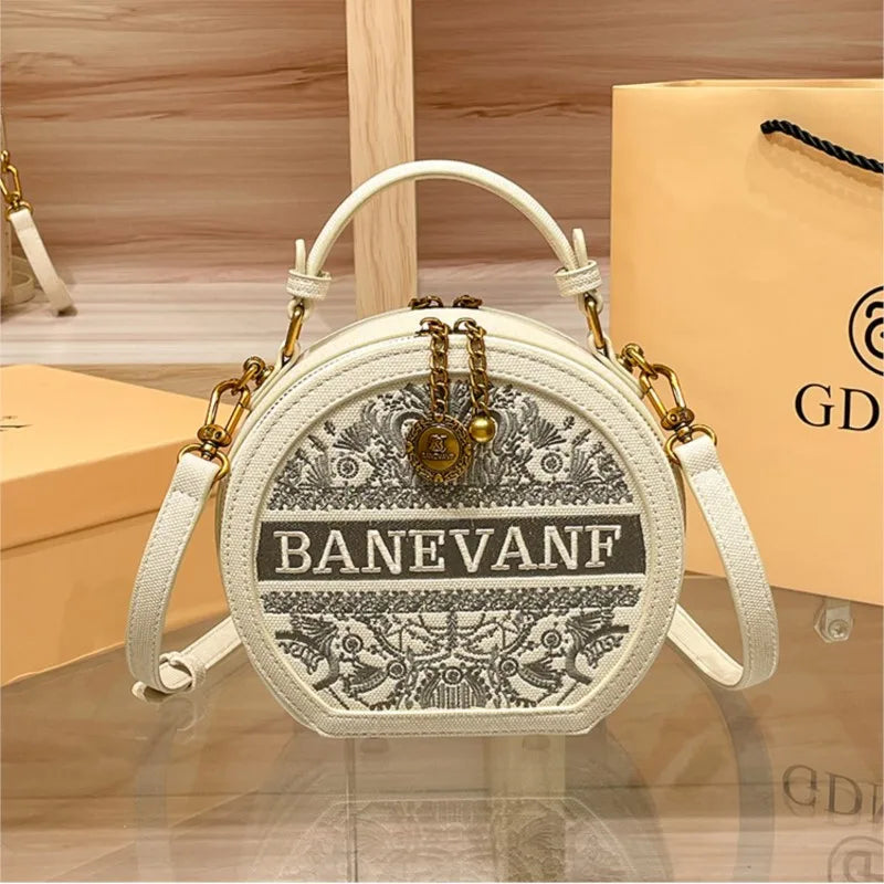 Light luxury brand embroidered small round bag designer high-end single shoulder crossbody bag