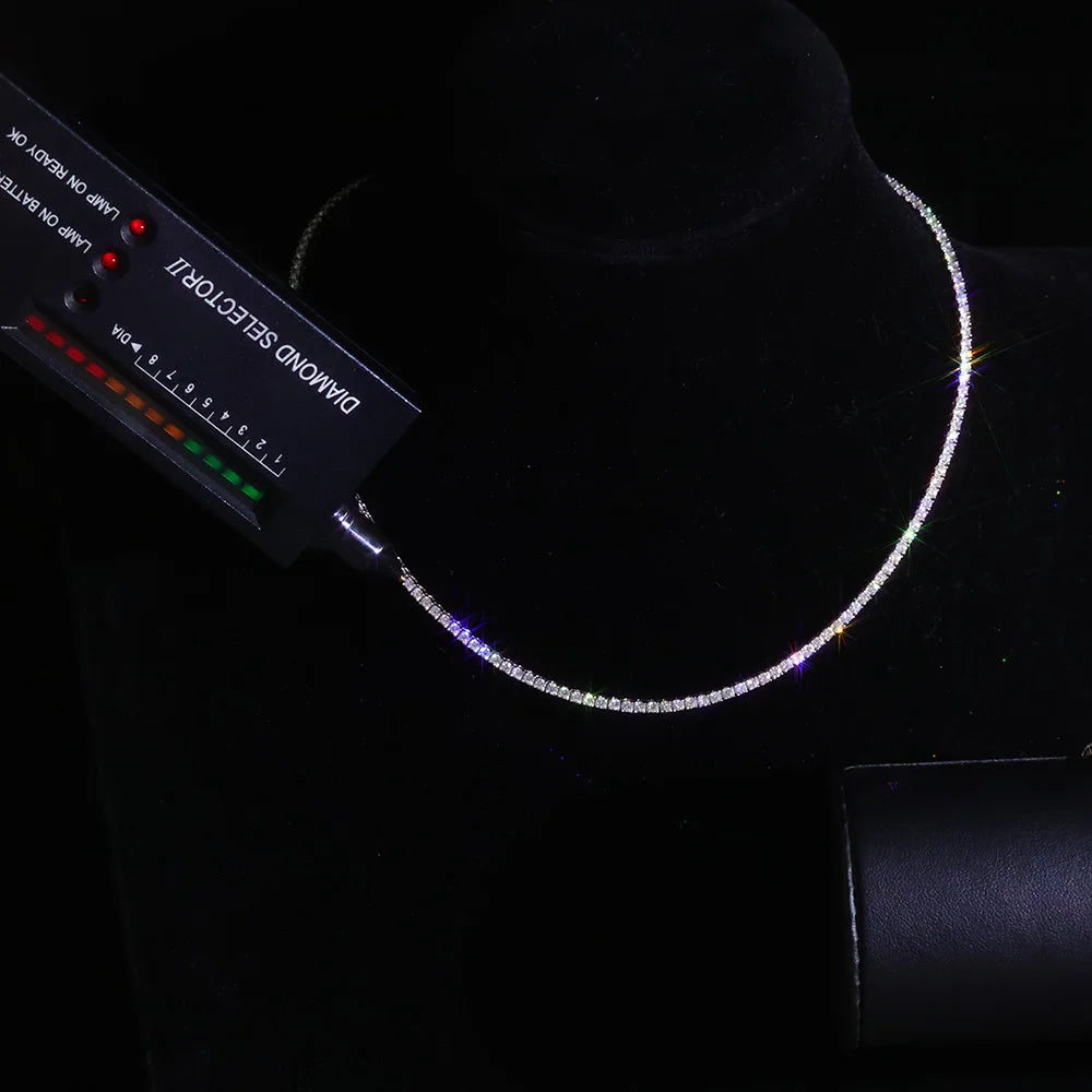 925 VVS Pass Diamond Tester Sterling Silver 2mm Moissanite Tennis Chain Necklace Women Engagement Jewelry High Quality