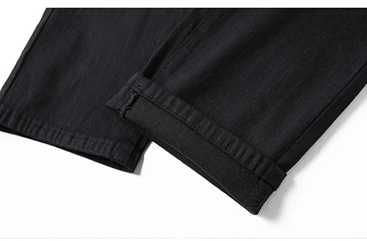 Men's pure black jeans straight fit comfortable and elastic