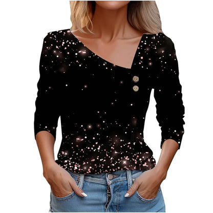 T Shirt For Women Fashion Long Sleeve Top White Floral Print Shirt