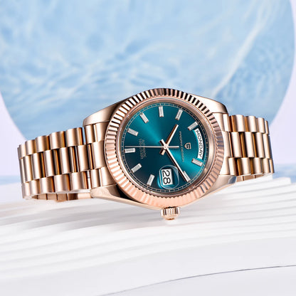 Rose Gold Luxury Automatic Watch For Men Mechanical Wristwatches Sapphire Mirror Clock Gift Man