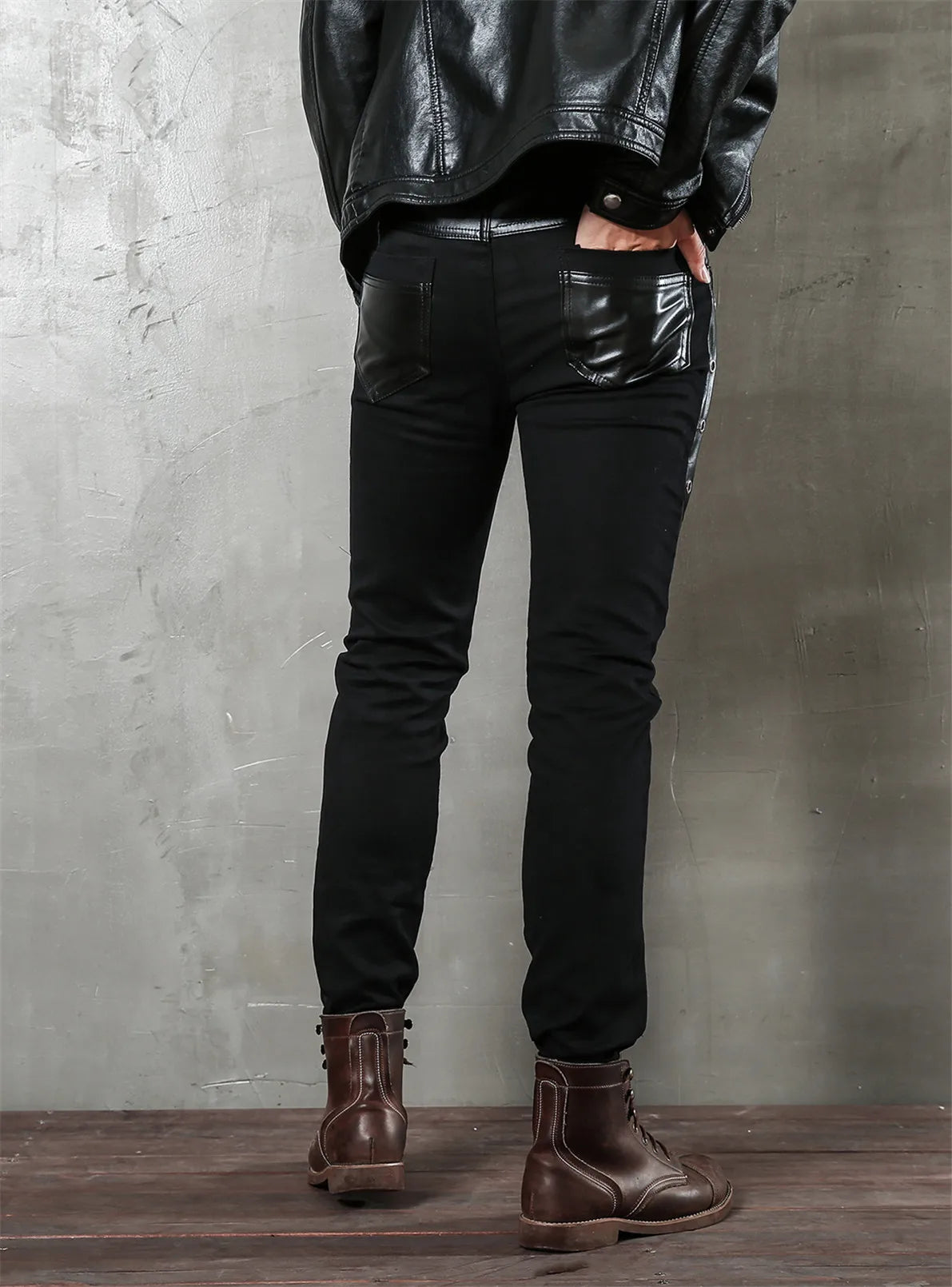 Men`s Motorcycle Hip Hop Slim Fit Soft PU Faux Leather Biker Pants