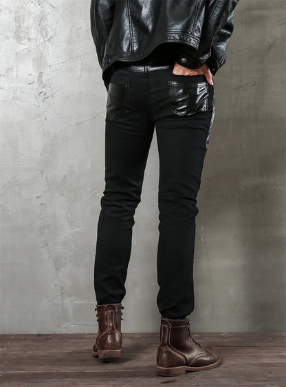 Men`s Motorcycle Hip Hop Slim Fit Soft PU Faux Leather Biker Pants