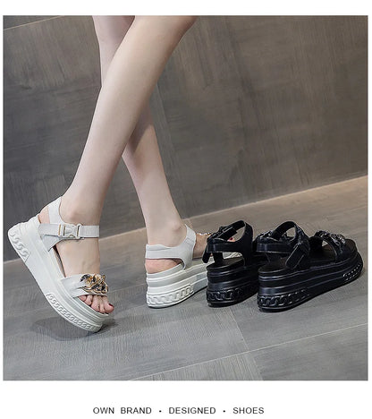 Sandals Women High-heel Platform  New Genuine Leather Women Summer Sandals