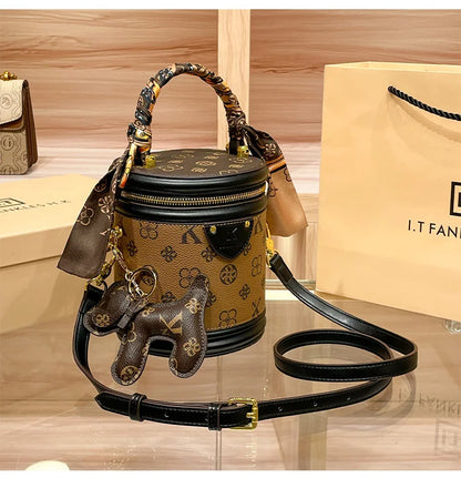 Light luxury brand women's handbag high-end sense contrasting color shoulder bag bucket bag