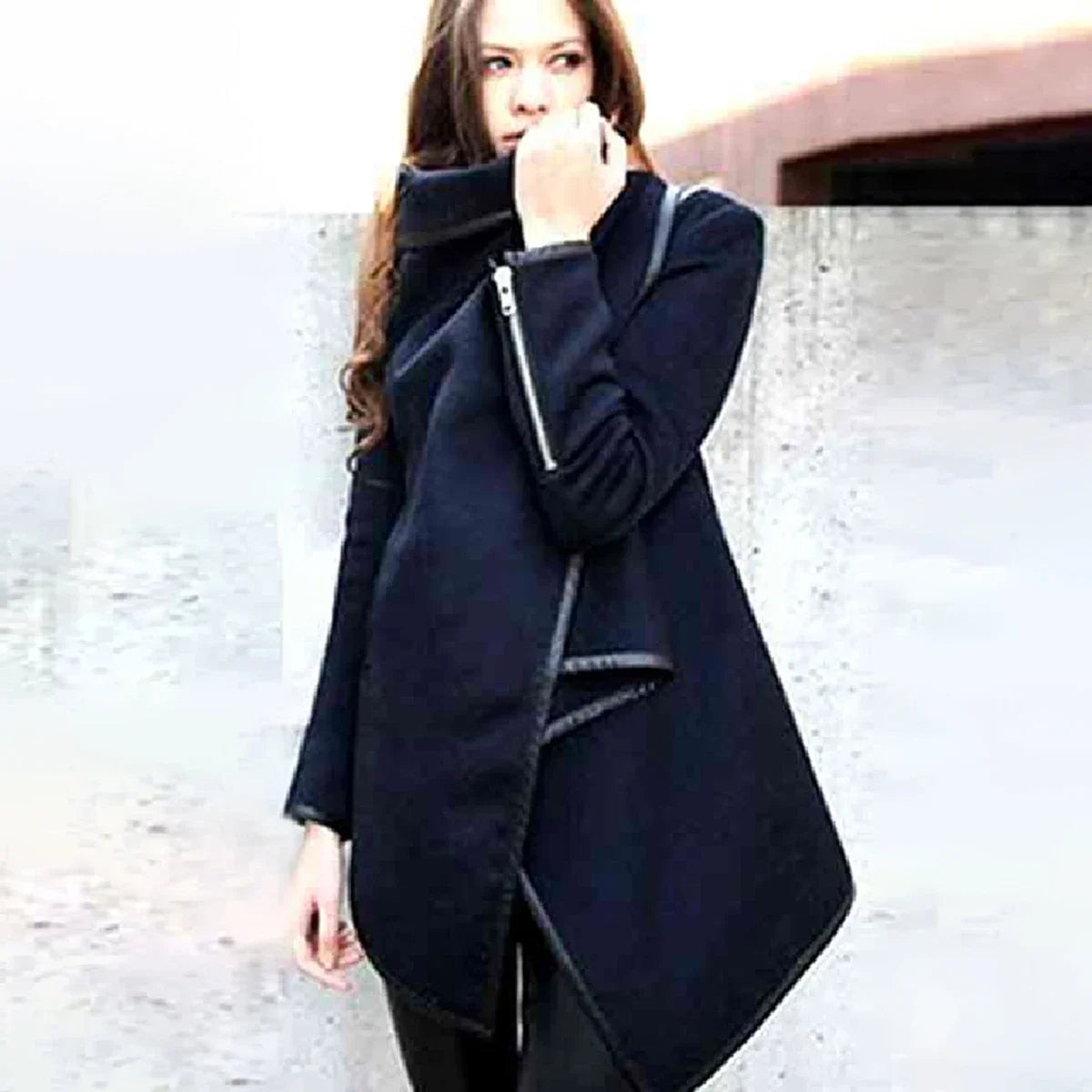 Women's Asymmetric High Neck Jacket Long Sleeves Casual Chic Coats For Office & Streetwear