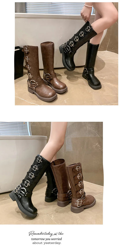 Lady Boots Women's Rubber  Luxury Designer Square Toe Winter Footwear Boots