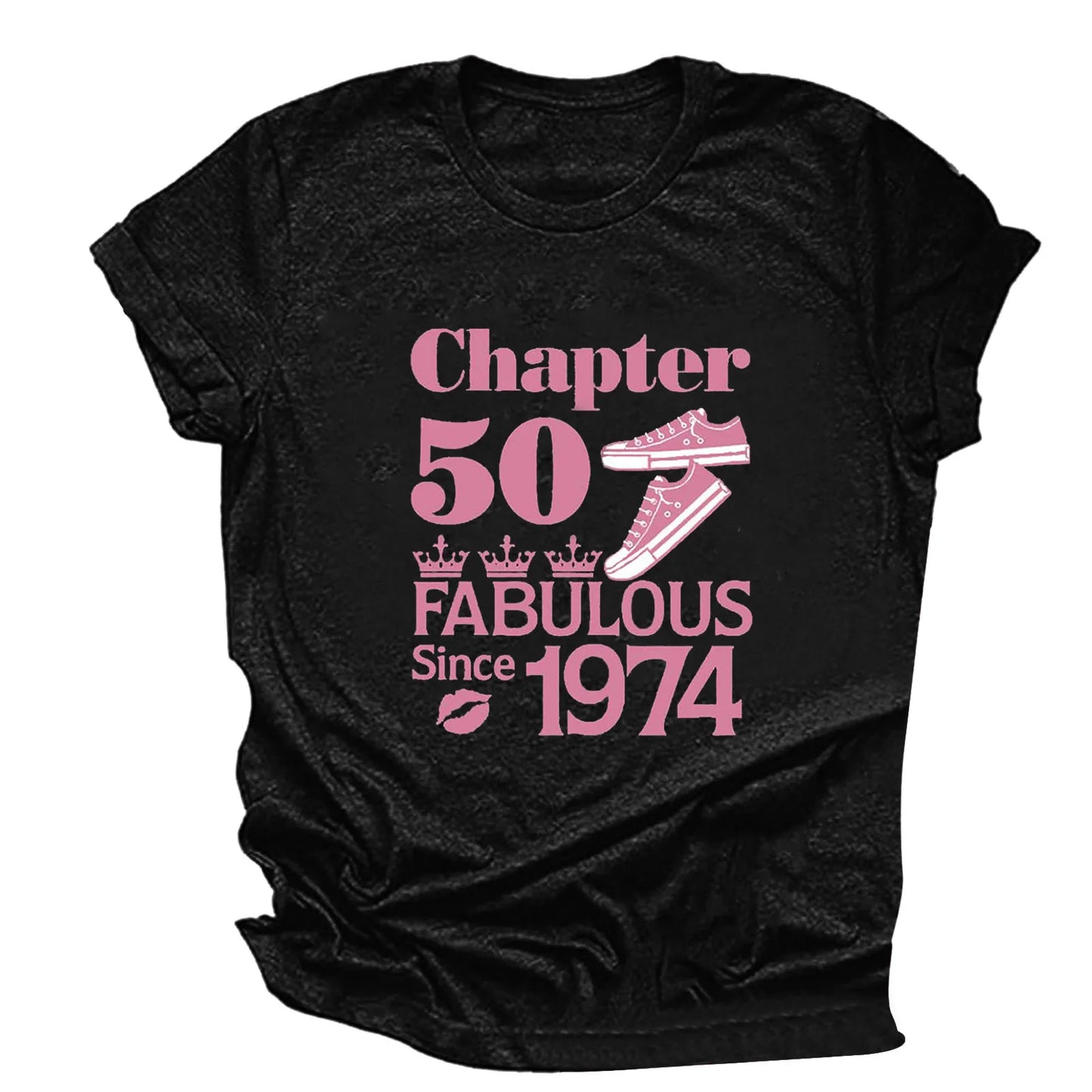 Women 50th Birthday Gift For Women Vintage 1974 Shirt Letter Print Casual Short Sleeve