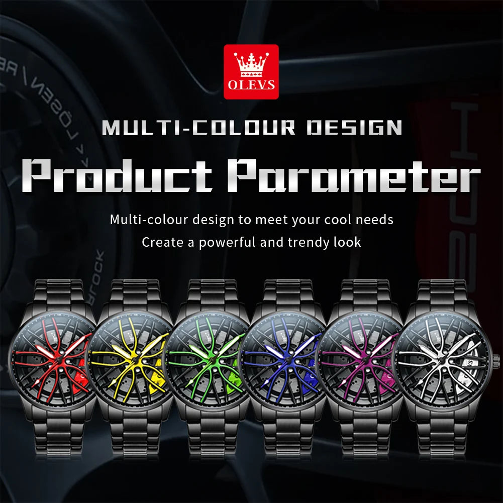 Mens Watch Original Rotatable Wheel Hub Dial Fashion Trend Quartz Watch Waterproof Luminous