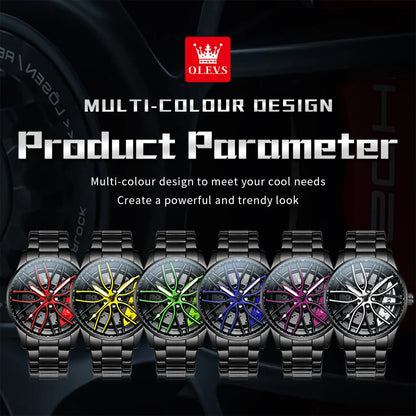 Mens Watch Original Rotatable Wheel Hub Dial Fashion Trend Quartz Watch Waterproof Luminous