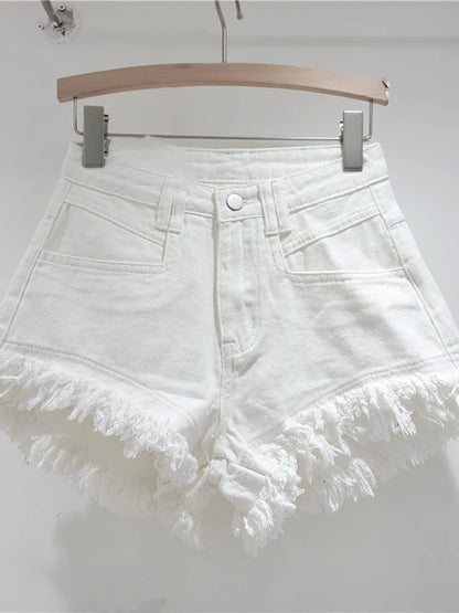 Denim Shorts Pants Low Rise Slim Lady Crop jeans Distressed Chic Casual Short Trousers