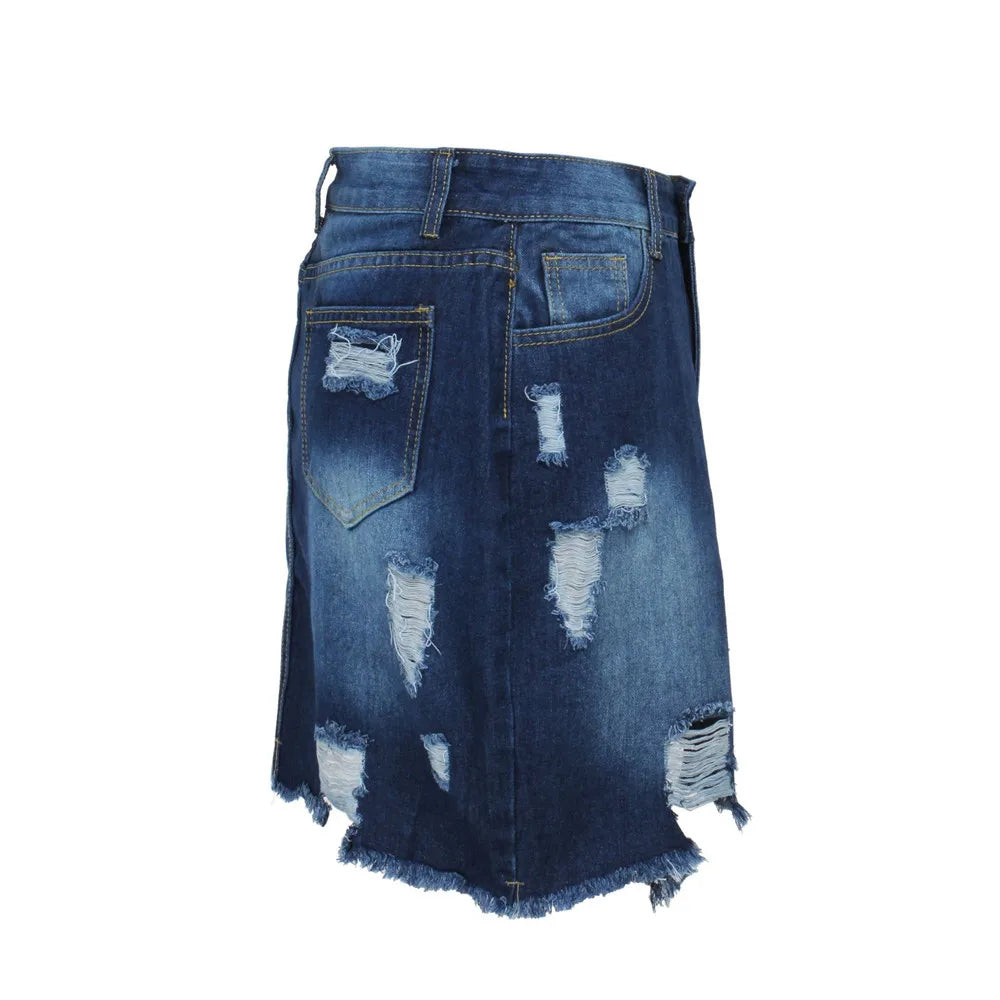 Plus Size Skirts Jeans Women Medium Stretch Above Knee Denim Mini Wrap Skirt