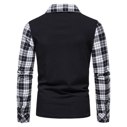 Men's Polo Shirt Zipper Long Sleeve Business Pullover Tops Formal Work Plaid