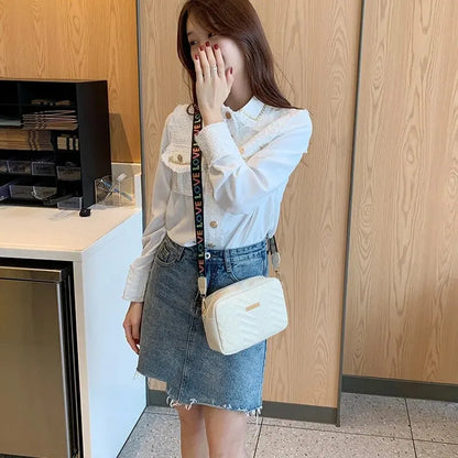 Embroidered Camera Bag PU Material Casual Small Square Bag Versatile Shoulder Strap