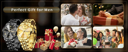 Gold Original Quartz Wristwatch Waterproof Luminous Watch for Male Rhombus Mirror Date Week