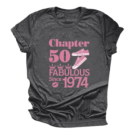 Women 50th Birthday Gift For Women Vintage 1974 Shirt Letter Print Casual Short Sleeve