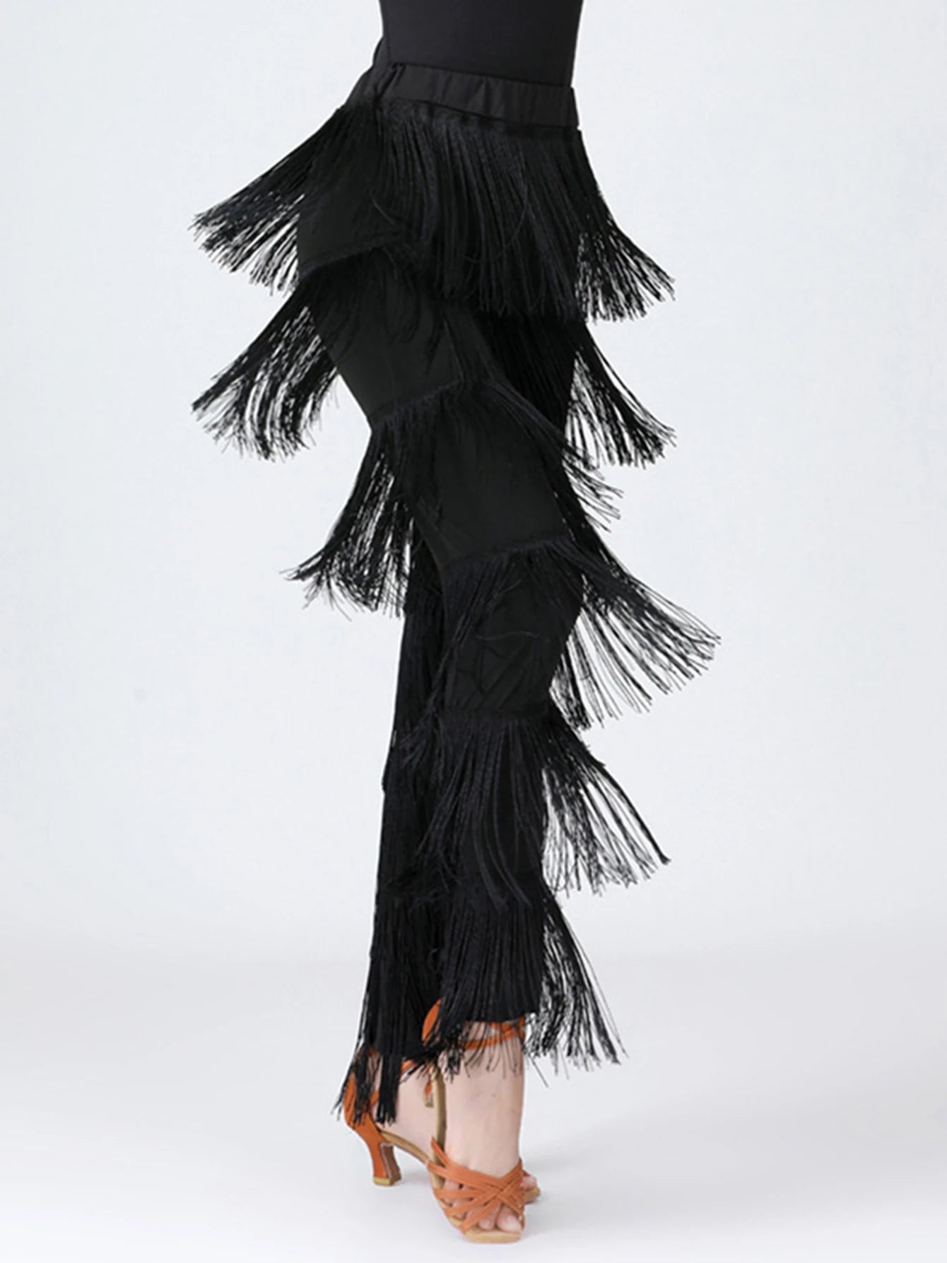 Fringed Trousers Multi-layer Solid Color Dance Trousers Tassels Plus Size