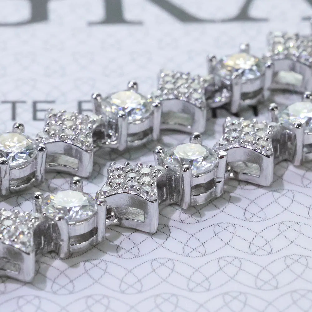 ICEBLING Hip Hop Jewelry 925 Solid Silver Star Bracelet D VVS Moissanite Diamond Cluster 6mm Tennis Chain for Men Women