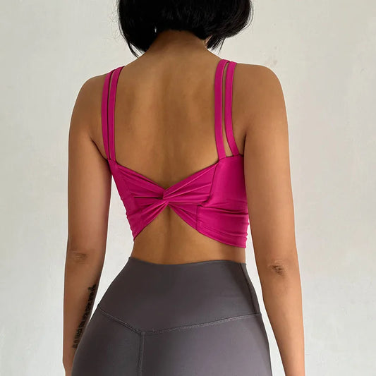 Women's Sports Bras Fitness Top, Push Up Fixed Pad, Yoga Bra, Back knotted Underwear, Running Vest, Gym Tops