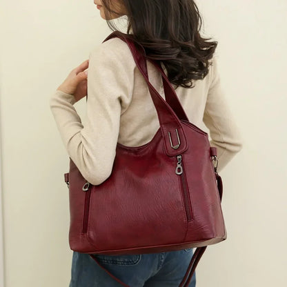 Solid Color Handbag Soft Leather Tote Bag Casual Big Shoulder Messenger Bags