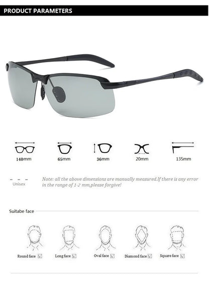Men Photochromic Polarized Chameleon Glasses Change Color Sun Glasses Day Night Vision UV400