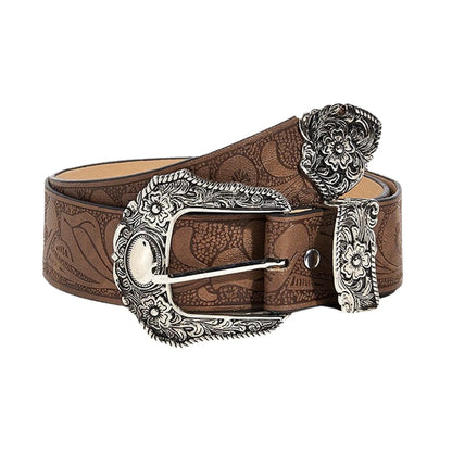 Western Belt Carved Men'S And Women'S Retro Belt Flower Leather