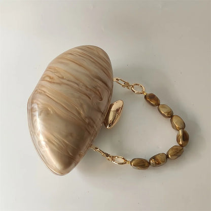 Shell Brand Pearl Brown Marble Acrylic Box Clutches Evening Bag Bridal Handbag