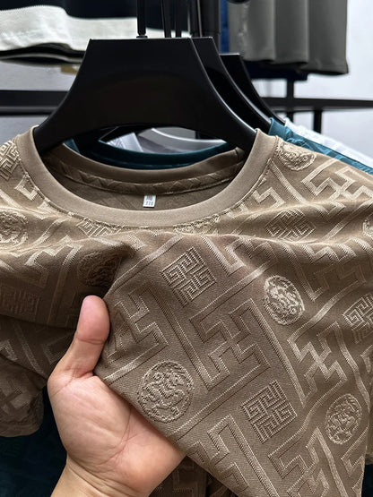 Silk Breathable Short Sleeve Men O-neck Top Cool Comfortable T-shirt