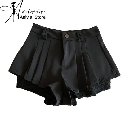 Women Black Gothic Y2k Pleated Shorts Skirt Vintage Mini Skirt Harajuku Korean Elegant Skirts Aesthetic Emo 2000s Clothes Summer