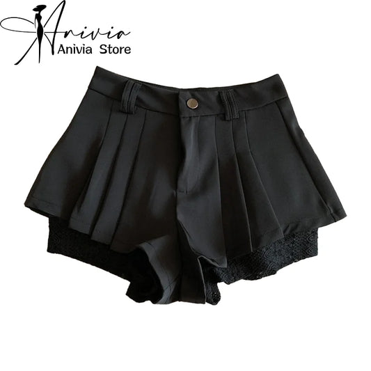 Women Black Gothic Y2k Pleated Shorts Skirt Vintage Mini Skirt Harajuku Korean Elegant Skirts Aesthetic Emo 2000s Clothes Summer