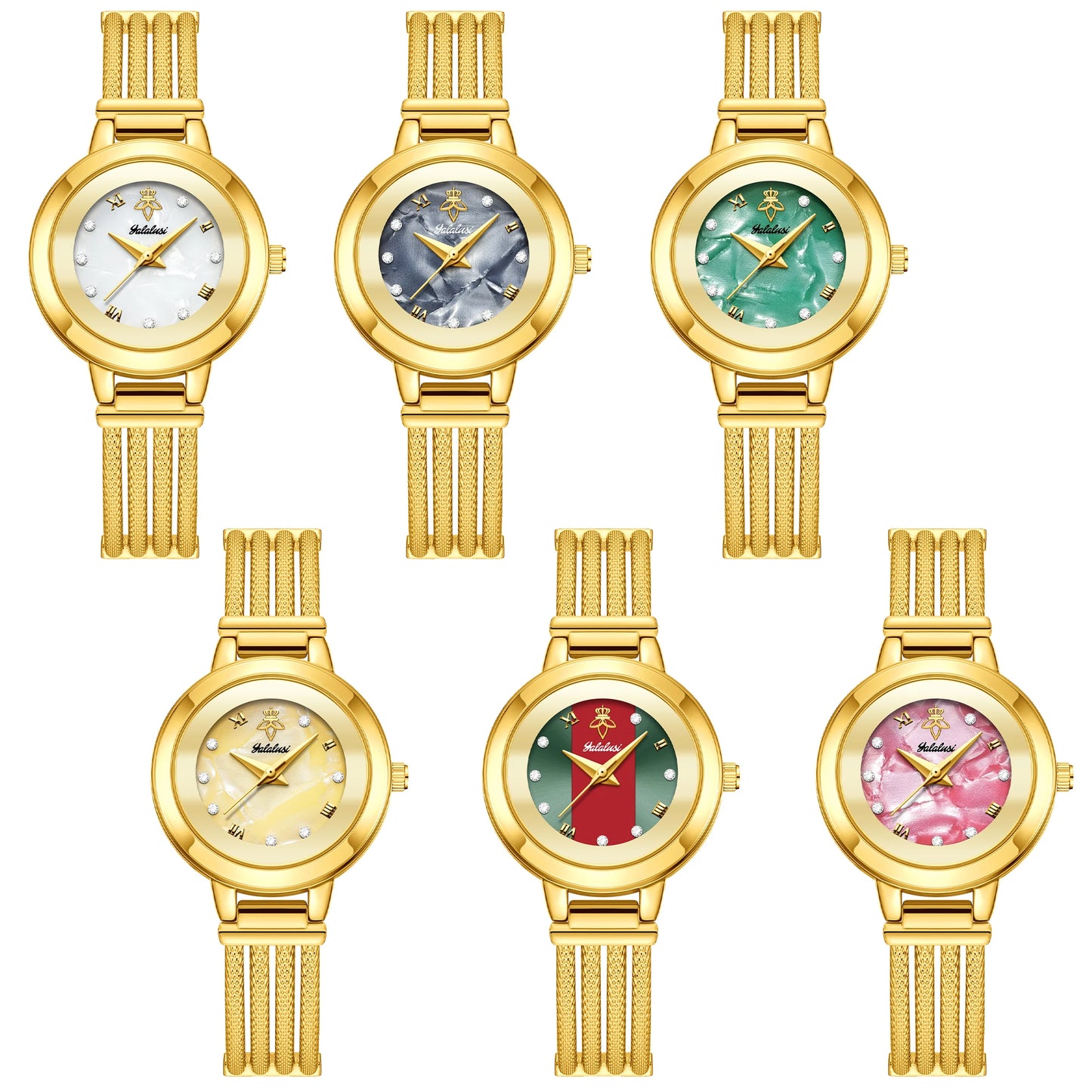 Ladies Quartz Watch Rhinestone Analog Scale Luxury Gold Watch Skeleton Wristband Gift Boxed