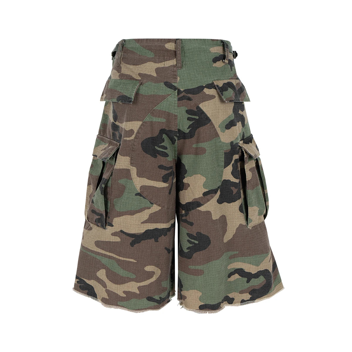 Silhouette Camouflage Cargo Cropped Shorts for Men Wide Leg Patchwork Baggy Over Knee Pants