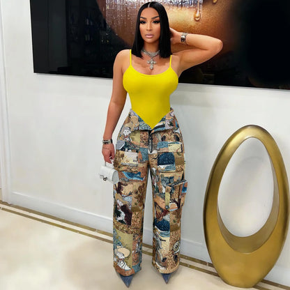 3D Print Wide Leg Cargo Active Hip Hop Straight Sweatpants Trousers