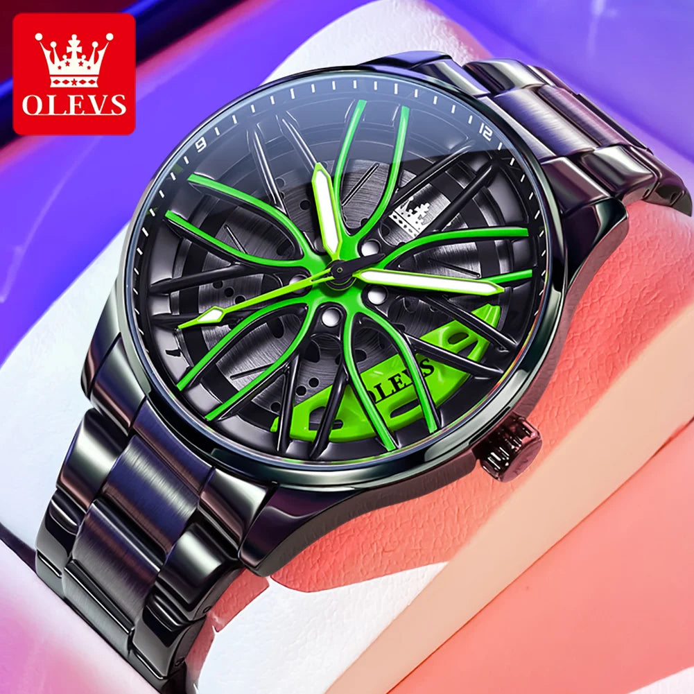 Mens Watch Original Rotatable Wheel Hub Dial Fashion Trend Quartz Watch Waterproof Luminous