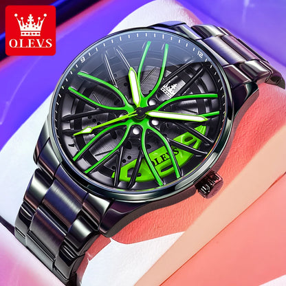 Mens Watch Original Rotatable Wheel Hub Dial Fashion Trend Quartz Watch Waterproof Luminous