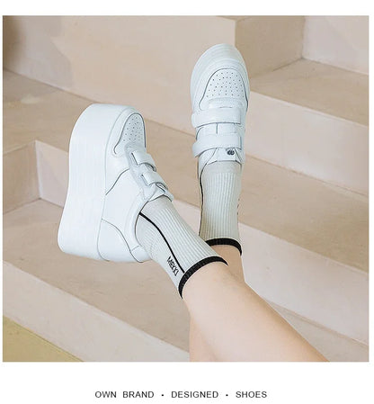 High quality 12cm Synthetic Genuine Leather Boot Ankle Platform Wedge High Brand Chunky Sneaker Shoes