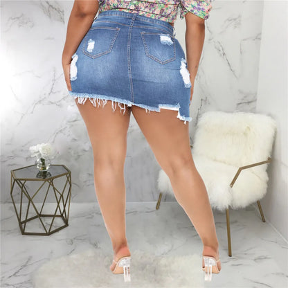 Plus Size Skirts Jeans Women Medium Stretch Above Knee Denim Mini Wrap Skirt