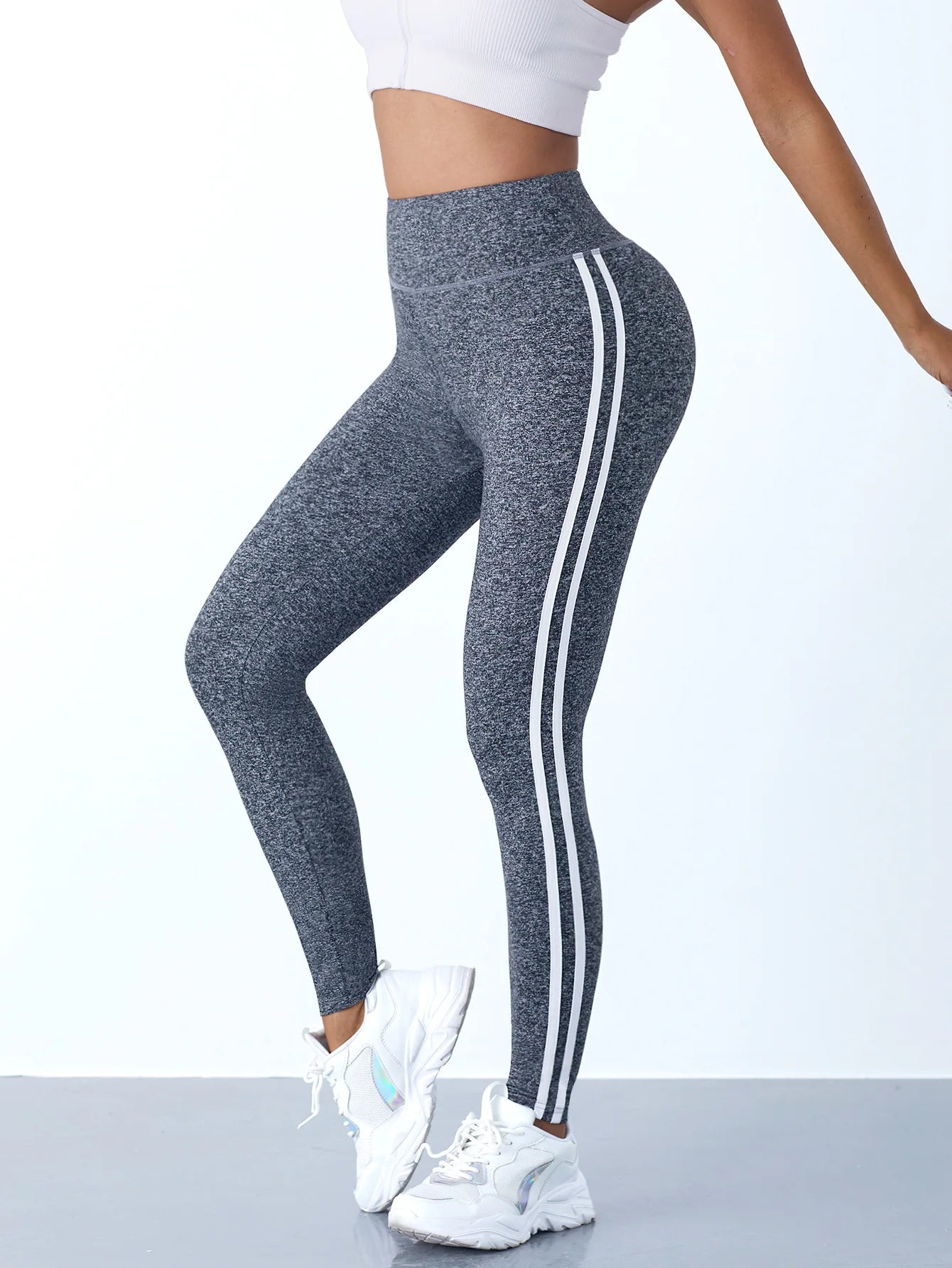 One Piece Casual Sports Side Stripe Pants High Waist 4 Way Stretch Breathable Running Workout Yoga Leggings