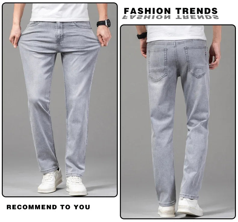 Men's Elastic Cotton Jeans Fashion Gray Comfortable Casual Pants