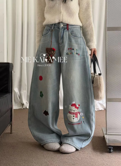Women's Blue Casual Denim Pants Y2K Harajuku High Street Aesthetic Fashion 2000S Style Retro Wide Leg Jeans Clothing 2026 Mew