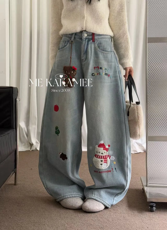 Women's Blue Casual Denim Pants Y2K Harajuku High Street Aesthetic Fashion 2000S Style Retro Wide Leg Jeans Clothing 2026 Mew