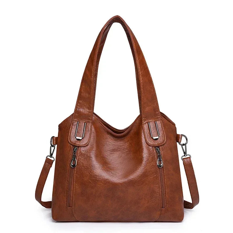 Solid Color Handbag Soft Leather Tote Bag Casual Big Shoulder Messenger Bags