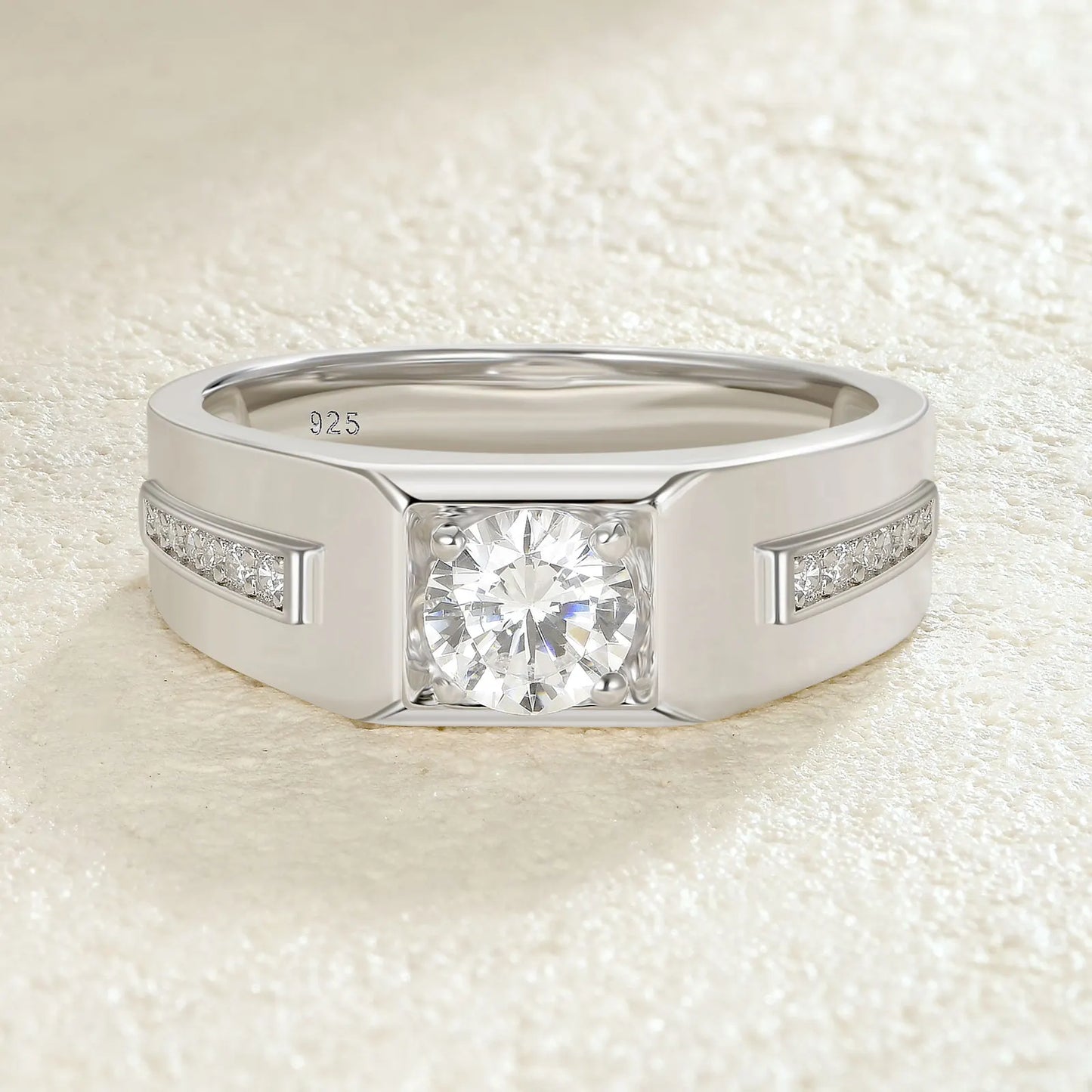 Newshe Men's Wedding Rings 925 Sterling Silver Solitaire Round Cubic Zircon Promise Band Size 8-12