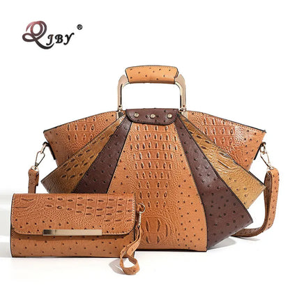 Large Capacity Leather Purse Metal Top Handle Handbags Crossbody Large Tote Bag
